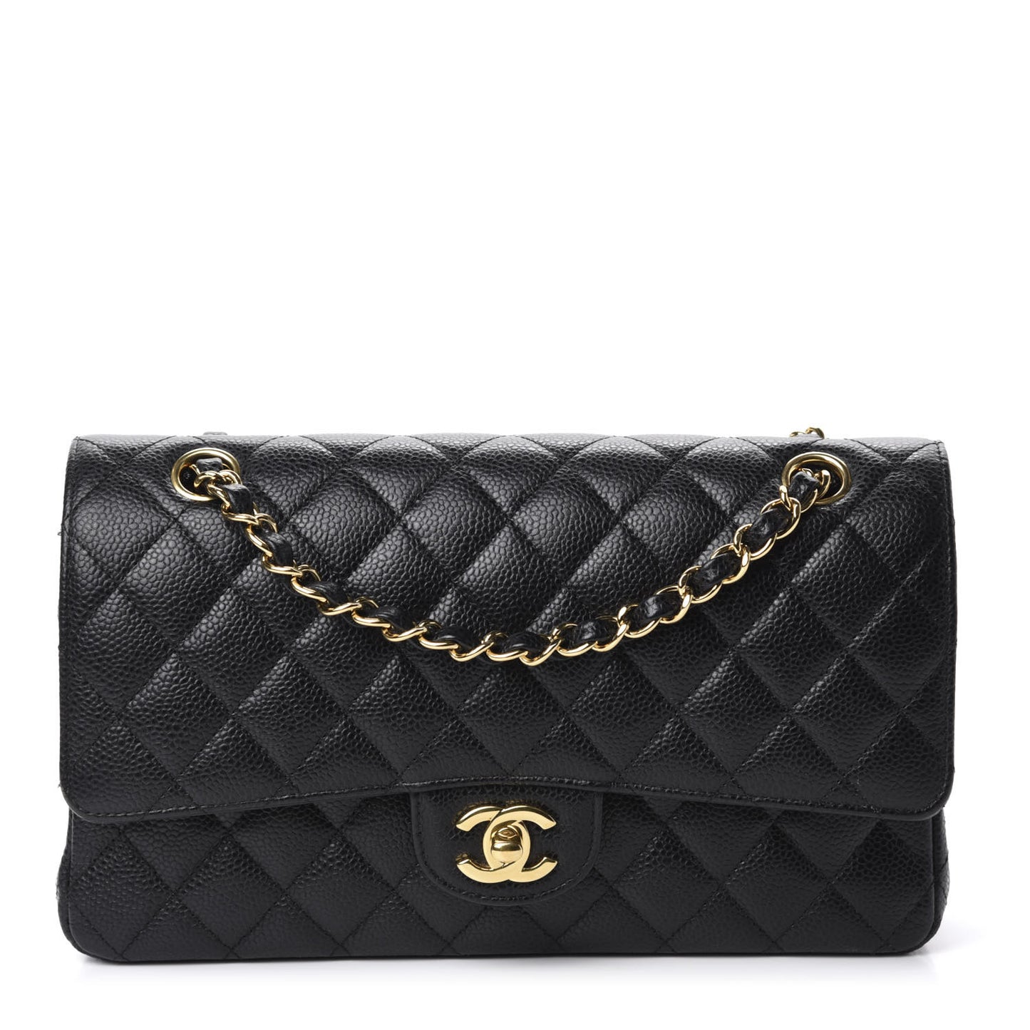Caviar Quilted Medium Double Flap Black