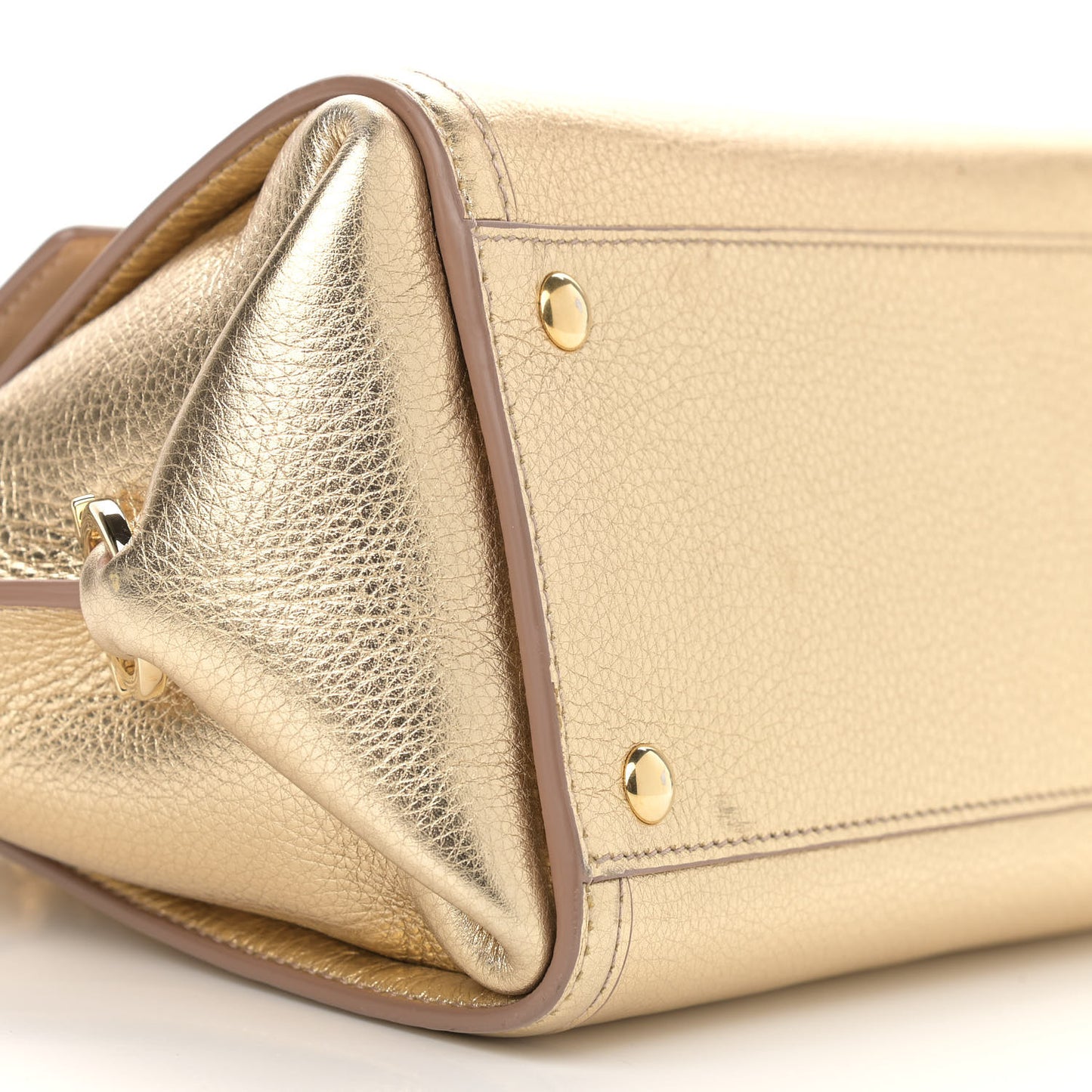 Metallic Grained Calfskin Sofia Satchel Gold