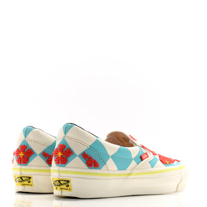 Gucci X Vans Vault Beaded Flower Mens Classic Slip On Sneakers 7 Blue Multicolor 4 of 9