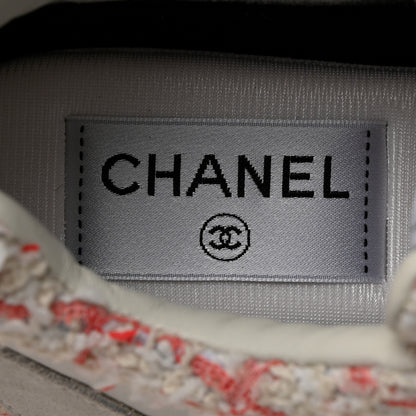 Chanel Tweed Suede Calfskin Womens CC Sneakers 36 Pink Ecru 8 of 10