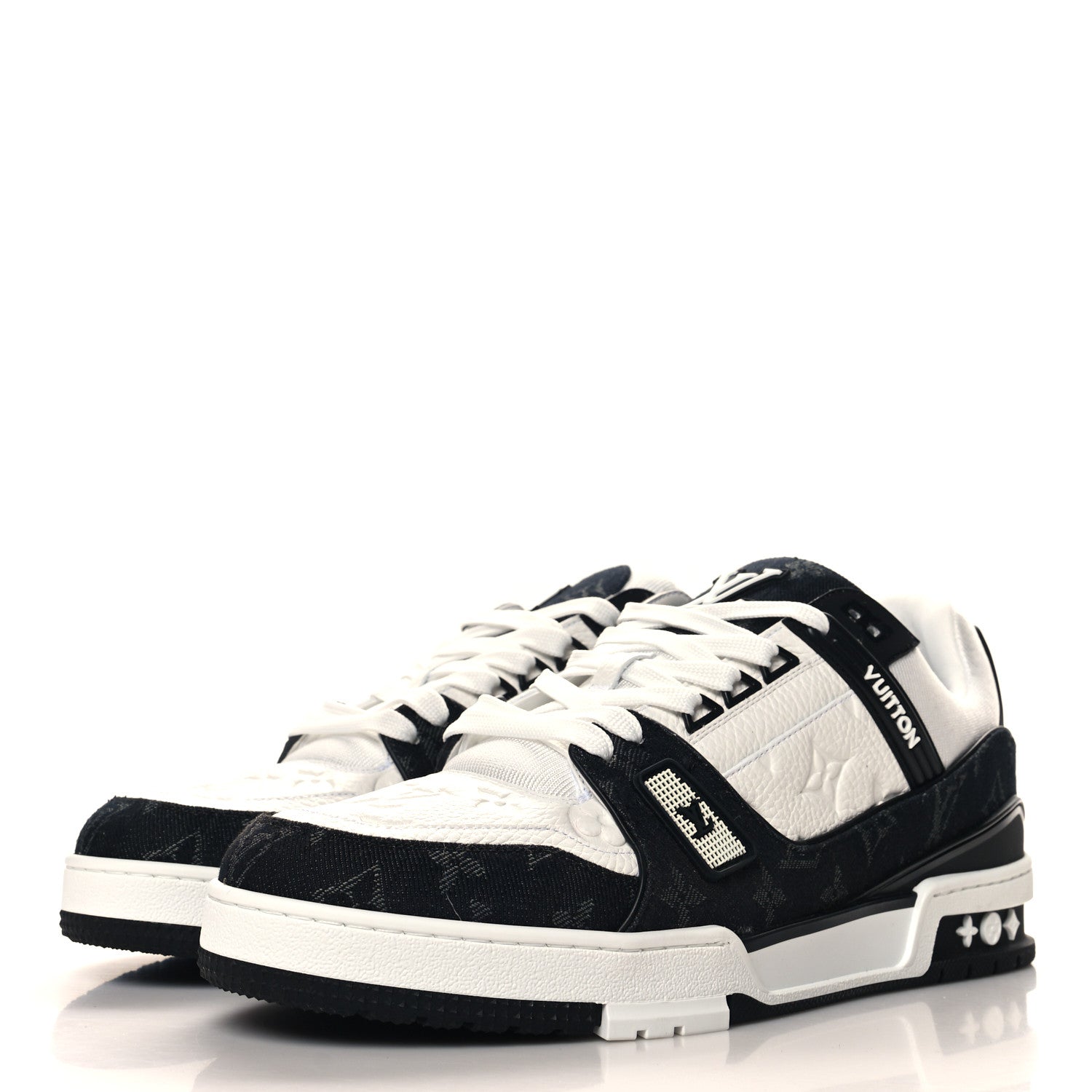 Louis Vuitton Calfskin Monogram Denim Mens LV Trainer Sneakers 10 Black 4 of 8