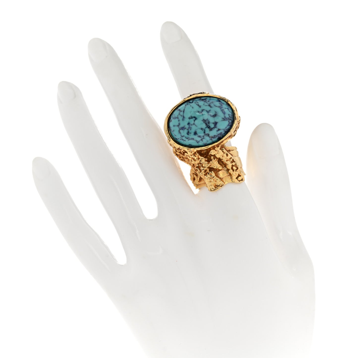 Glass Cabochon Arty Ovale Ring 53/6.5 Gold Turquoise