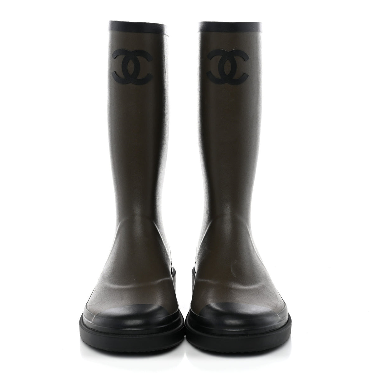 Chanel Caoutchouk CC High Boots 40 Khaki Black 2 of 9