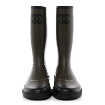 Chanel Caoutchouk CC High Boots 40 Khaki Black 2 of 9