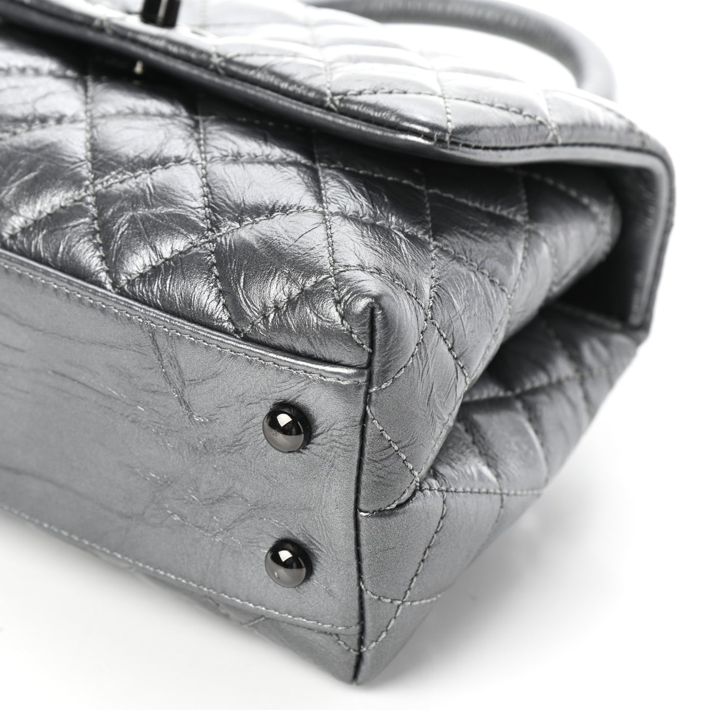 Aged Calfskin Quilted Mini Coco Handle Flap Charcoal