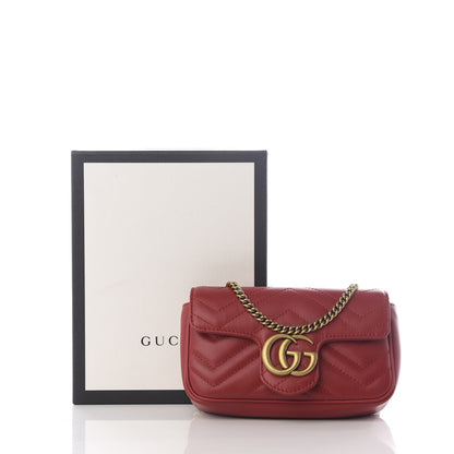 Gucci Calfskin Matelasse Super Mini GG Marmont Shoulder Bag Hibiscus Red 10 of 10