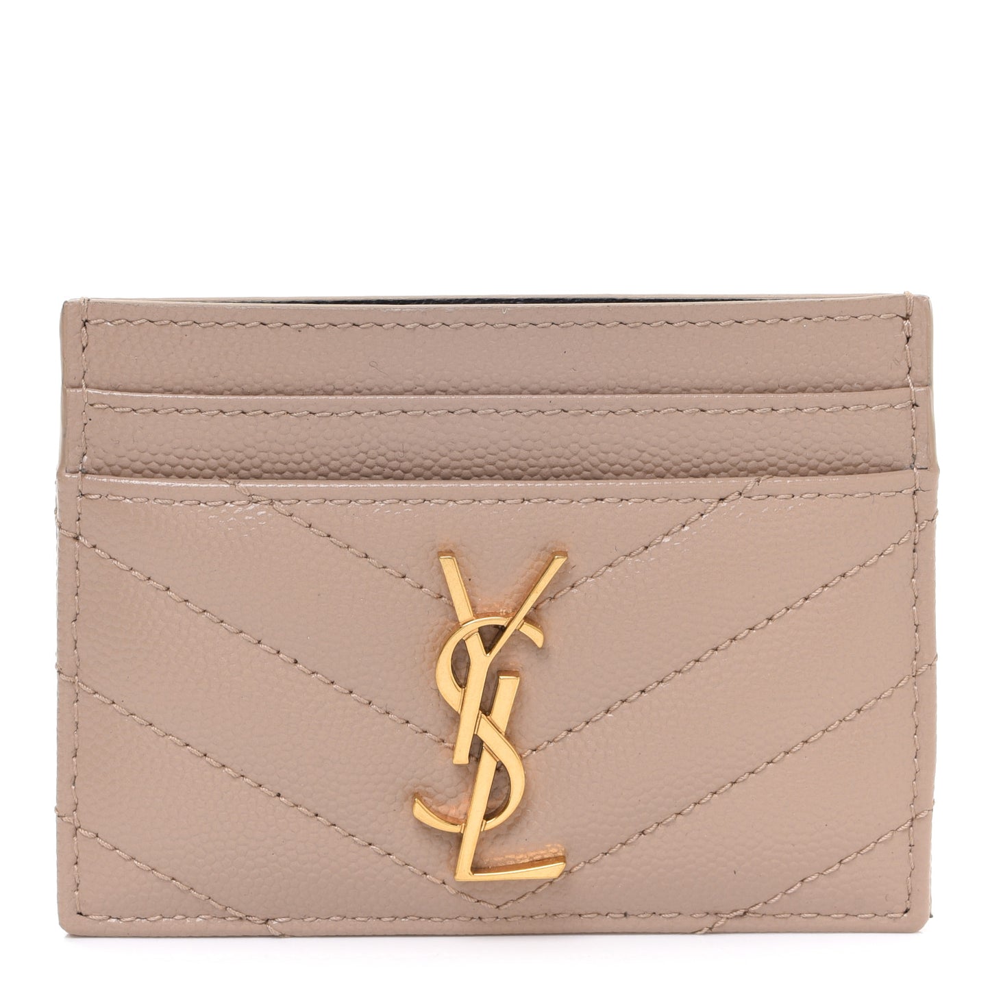 Grain De Poudre Matelasse Chevron Monogram Credit Card Case Dark Beige