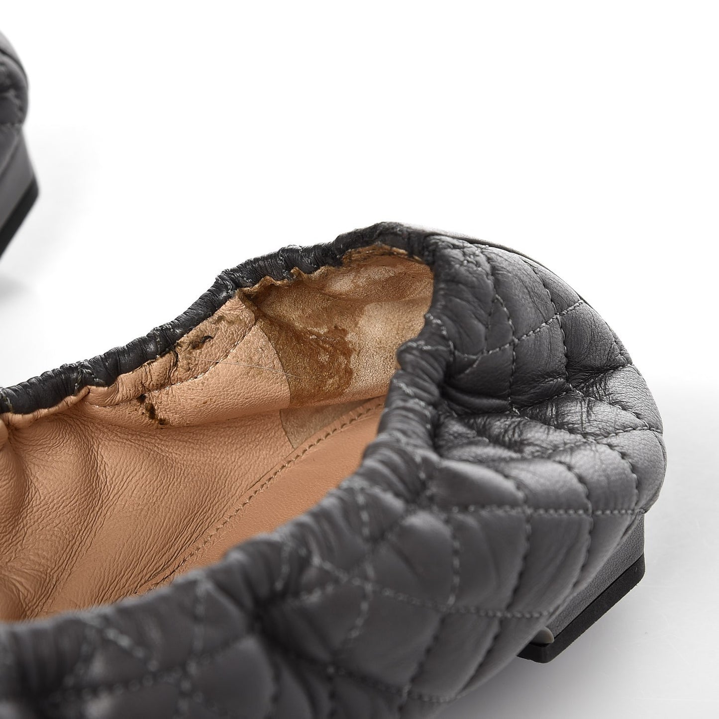 Lambskin Quilted Camellia Cap Toe Ballerina Flats 41 Grey Green