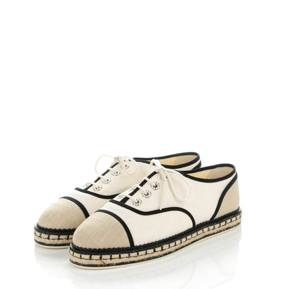 Chanel Cotton Lace Up Espadrilles 41 Light Beige 3 of 8