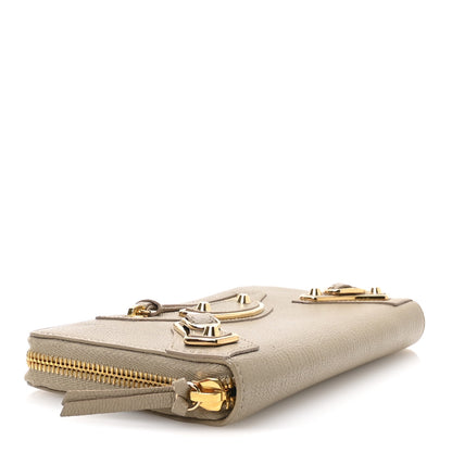 Balenciaga Chevre Gold Metallic Edge Hardware Continental Zip Around Wallet Beige Sable 4 of 8