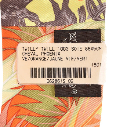 Hermes Silk Cheval Phoenix Twilly Orange Jaune Vif Vert 3 of 5