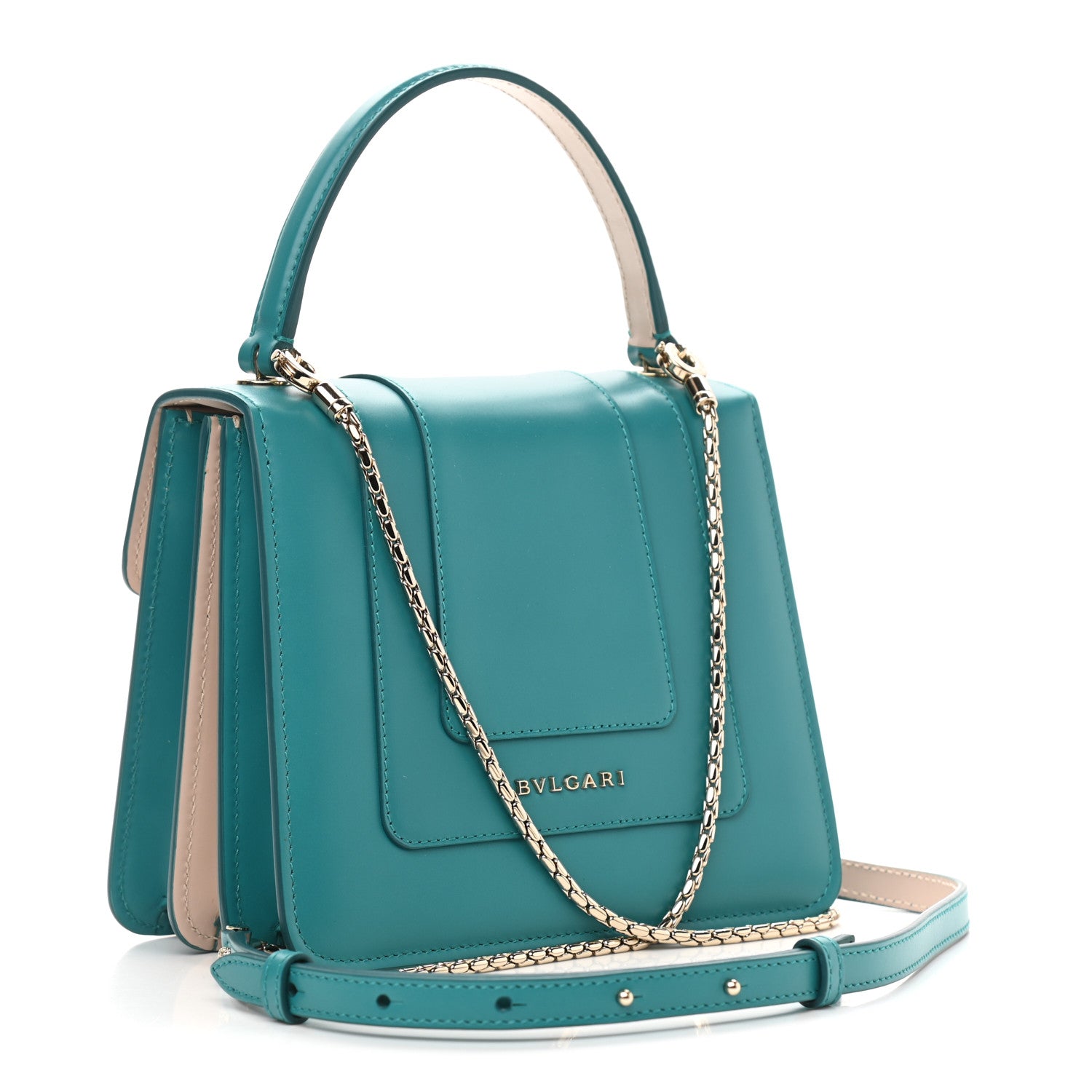 Bulgari Calfskin Contrast Serpenti Forever Top Handle Tropical Turquoise Milky Opal 3 of 9