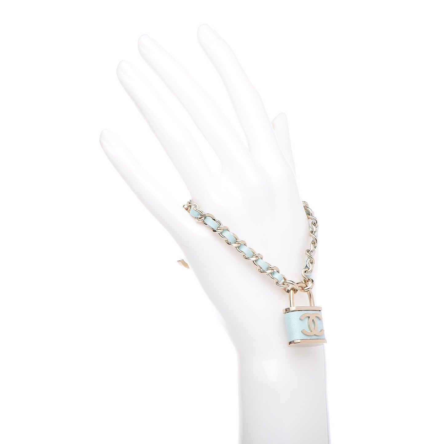 Metal Iridescent Lambskin Lock Bracelet Gold Light Blue