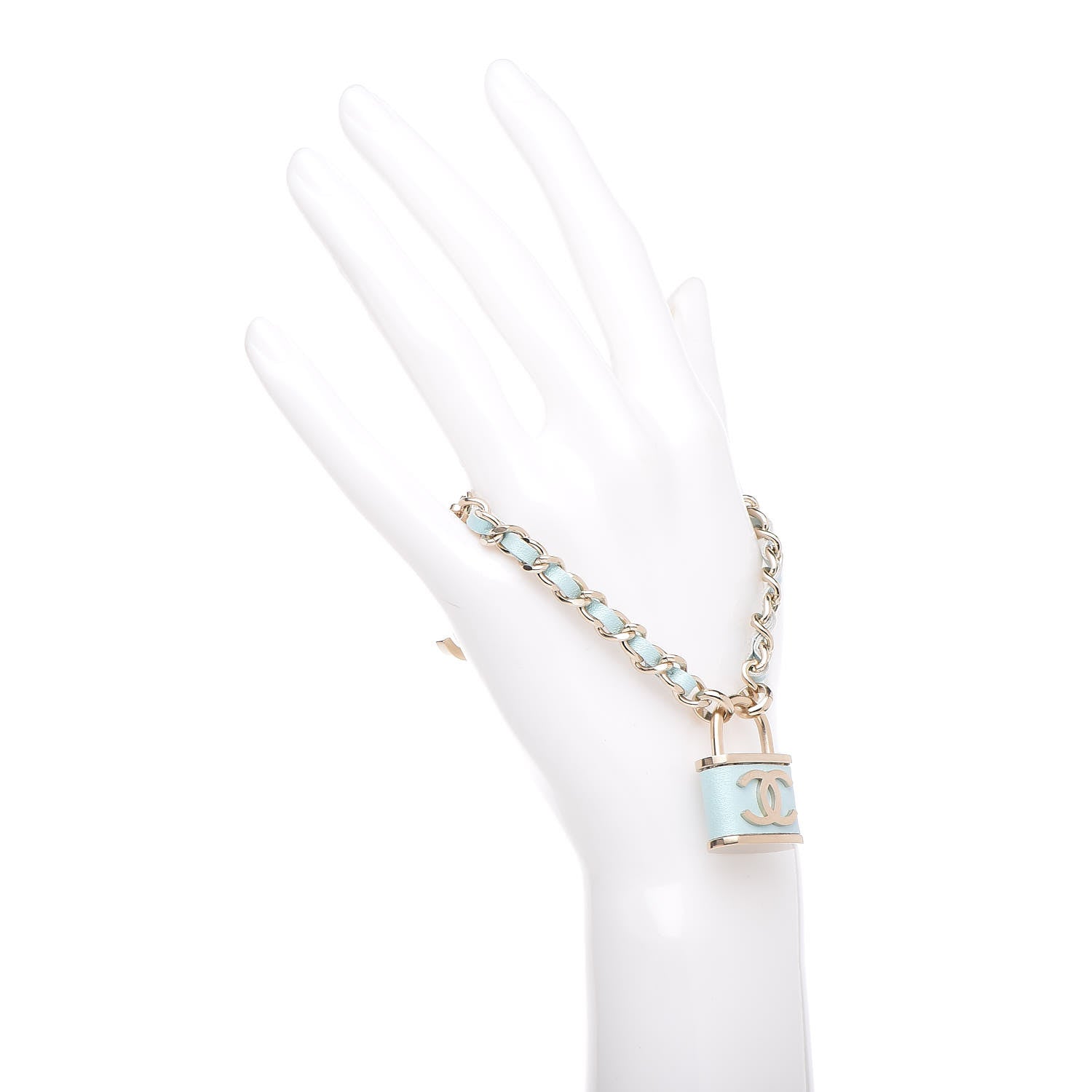 Chanel Metal Iridescent Lambskin Lock Bracelet Gold Light Blue 2 of 7