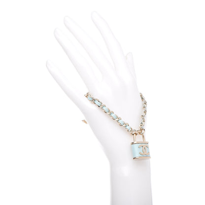 Chanel Metal Iridescent Lambskin Lock Bracelet Gold Light Blue 2 of 7