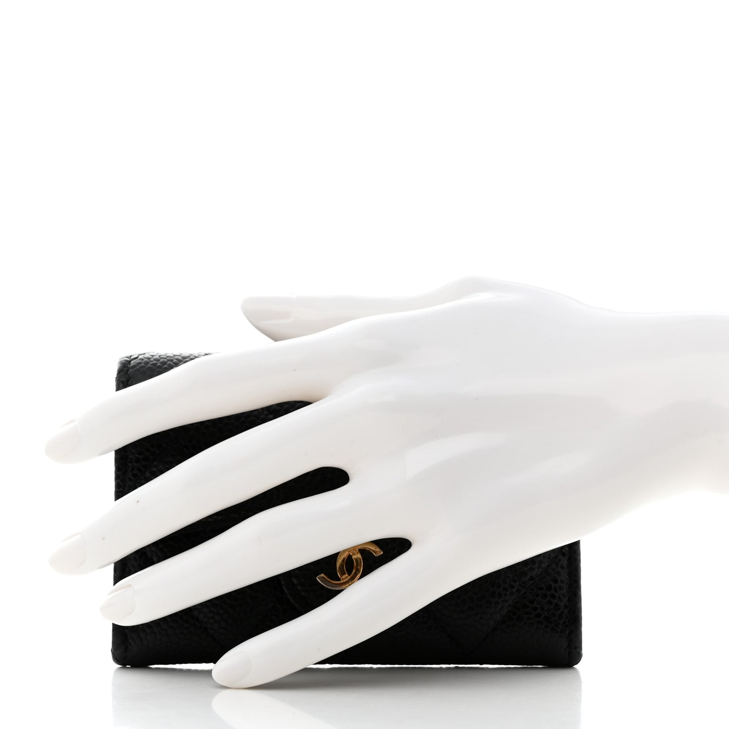 Caviar Quilted Flap Card Holder Wallet Black