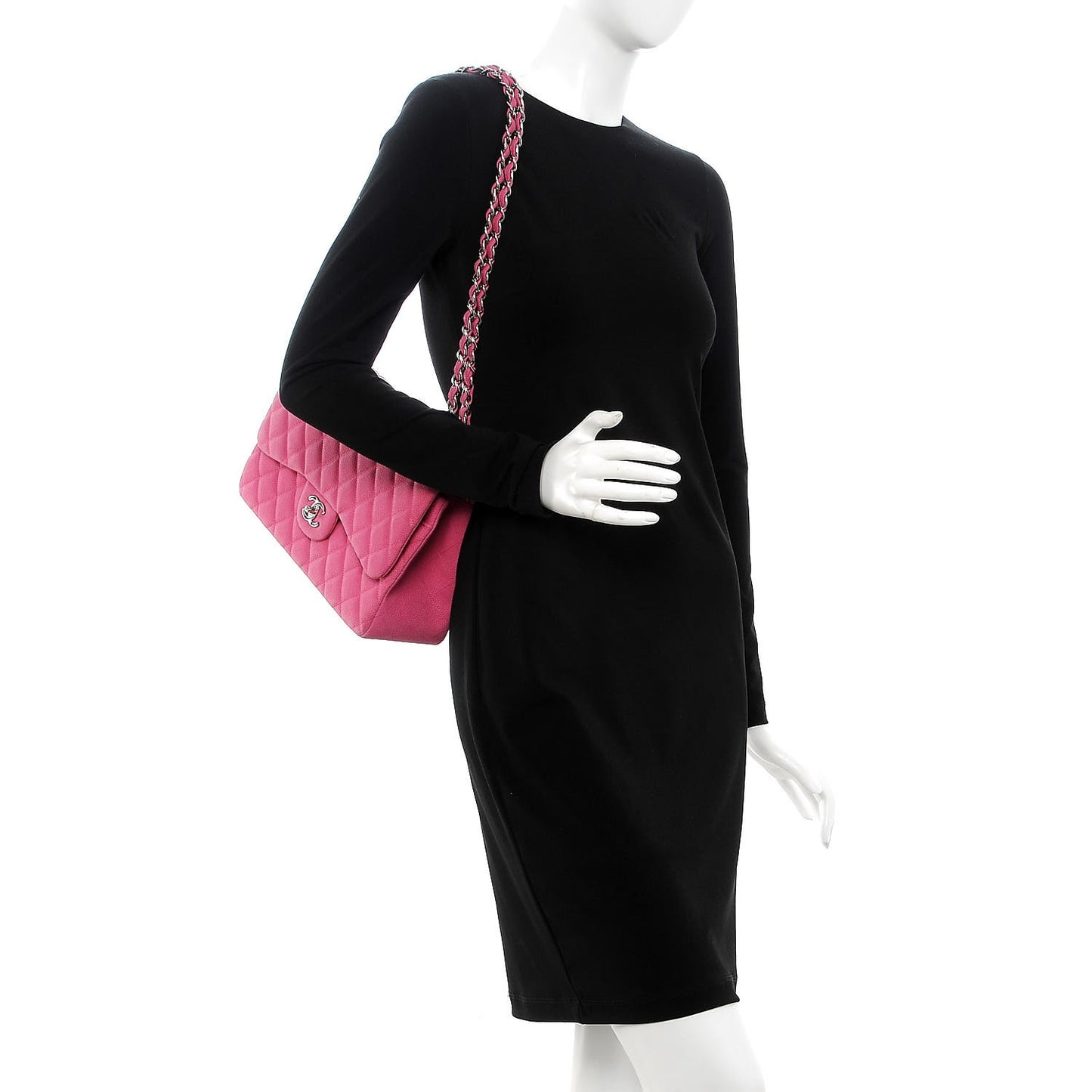 Iridescent Caviar Quilted Jumbo Double Flap Pink