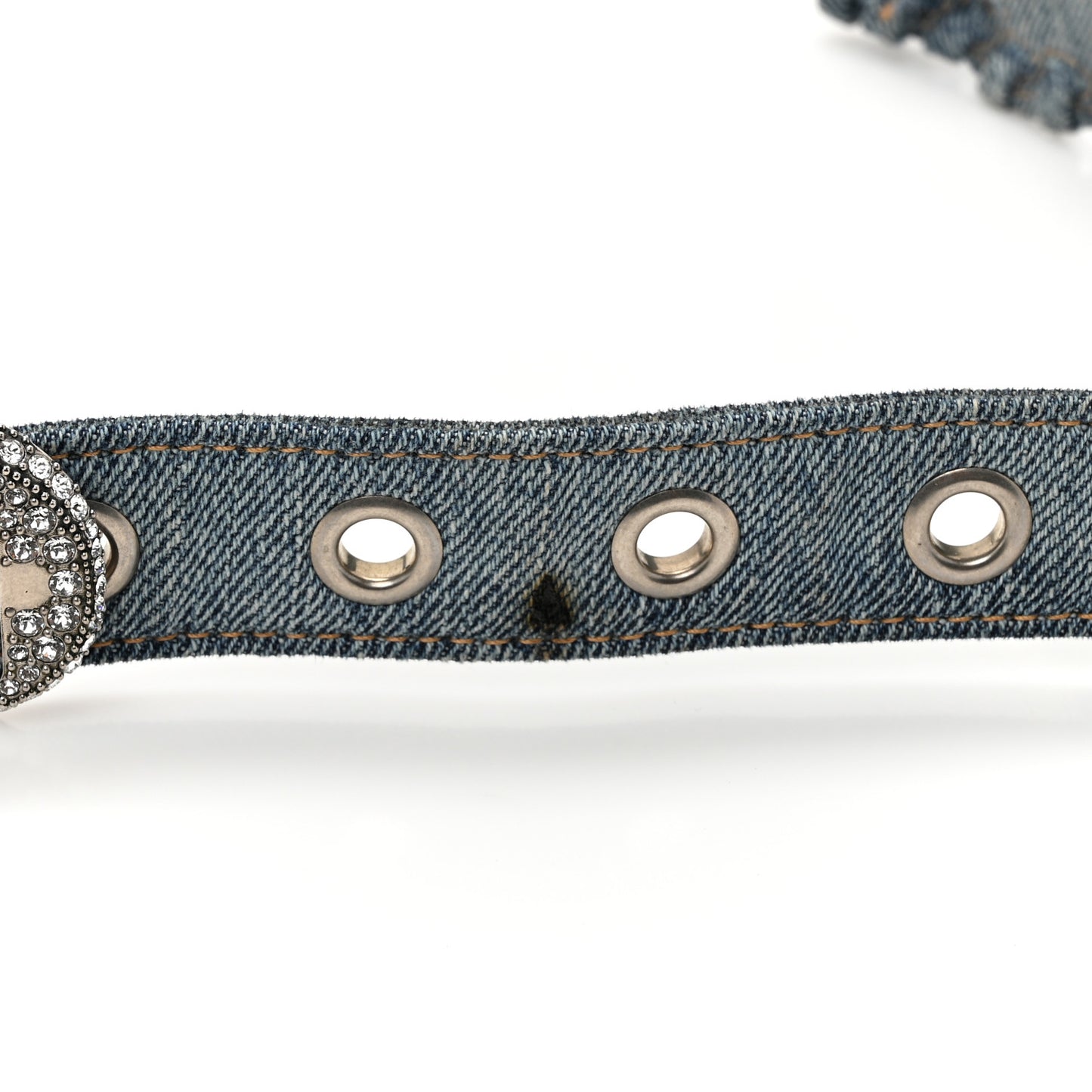 Washed Frayed Denim Crystal Small Le Cagole Shoulder Bag Blue
