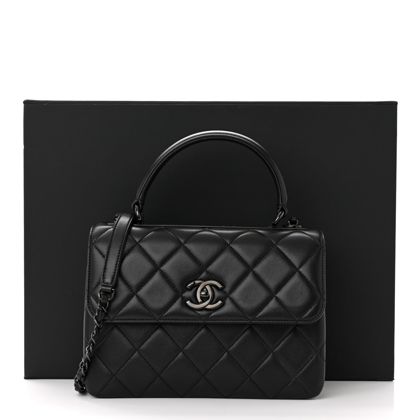 Lambskin Quilted Small Trendy CC Dual Handle Flap Bag So Black