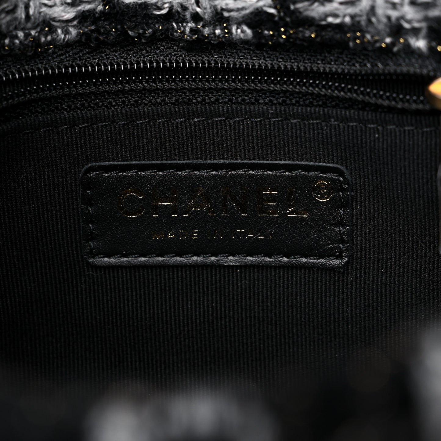 Wool Tweed Quilted Small Elegant Chain Flap Black Grey