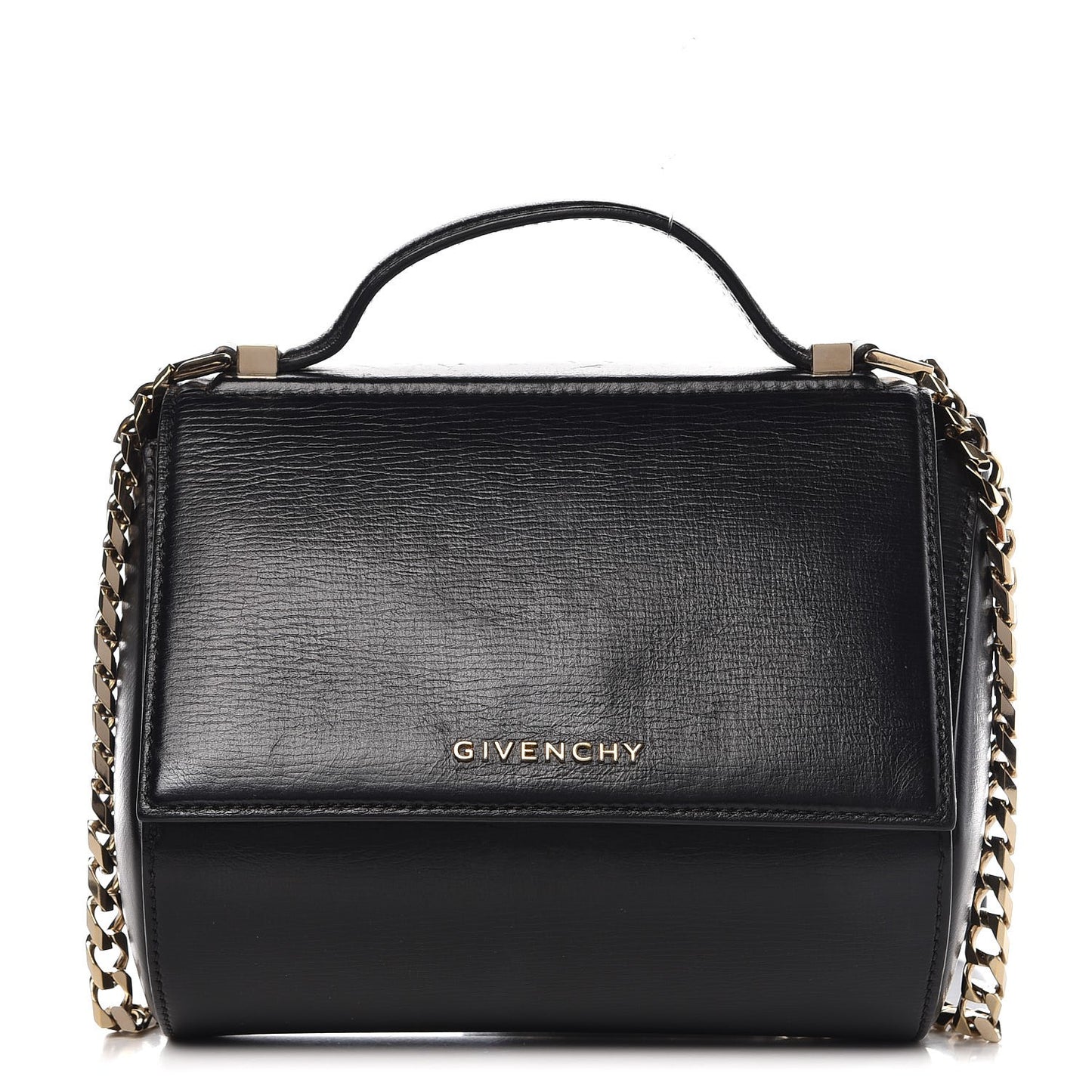 Textured Calfskin Mini Pandora Box Chain Crossbody Bag Black