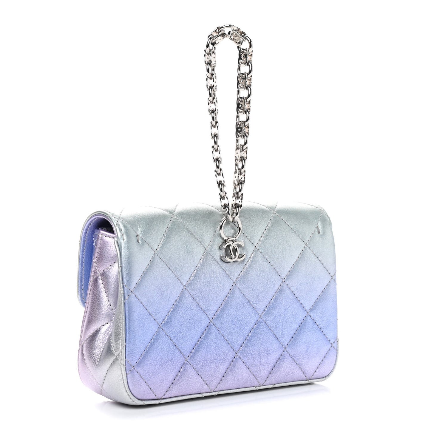 Gradient Metallic Calfskin Quilted Clutch Silver Blue Yellow Purple