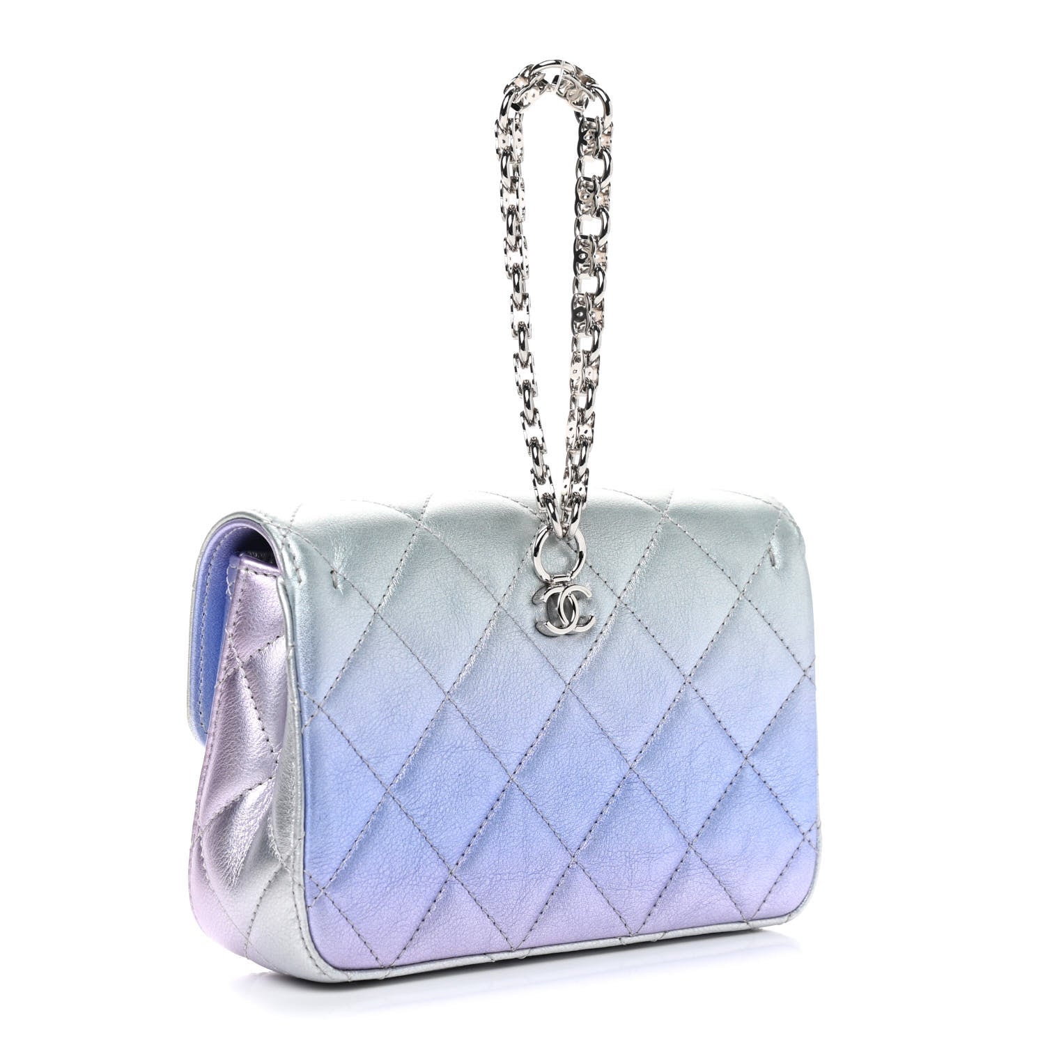 Chanel Gradient Metallic Calfskin Quilted Clutch Silver Blue Yellow Purple 3 of 9
