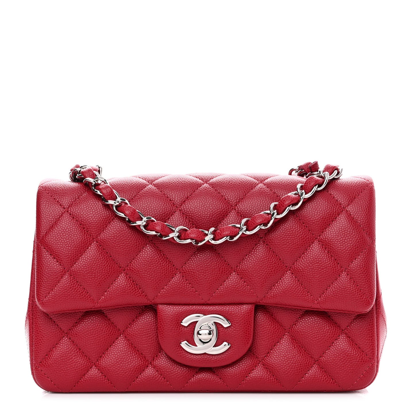 Caviar Quilted Mini Rectangular Flap Red