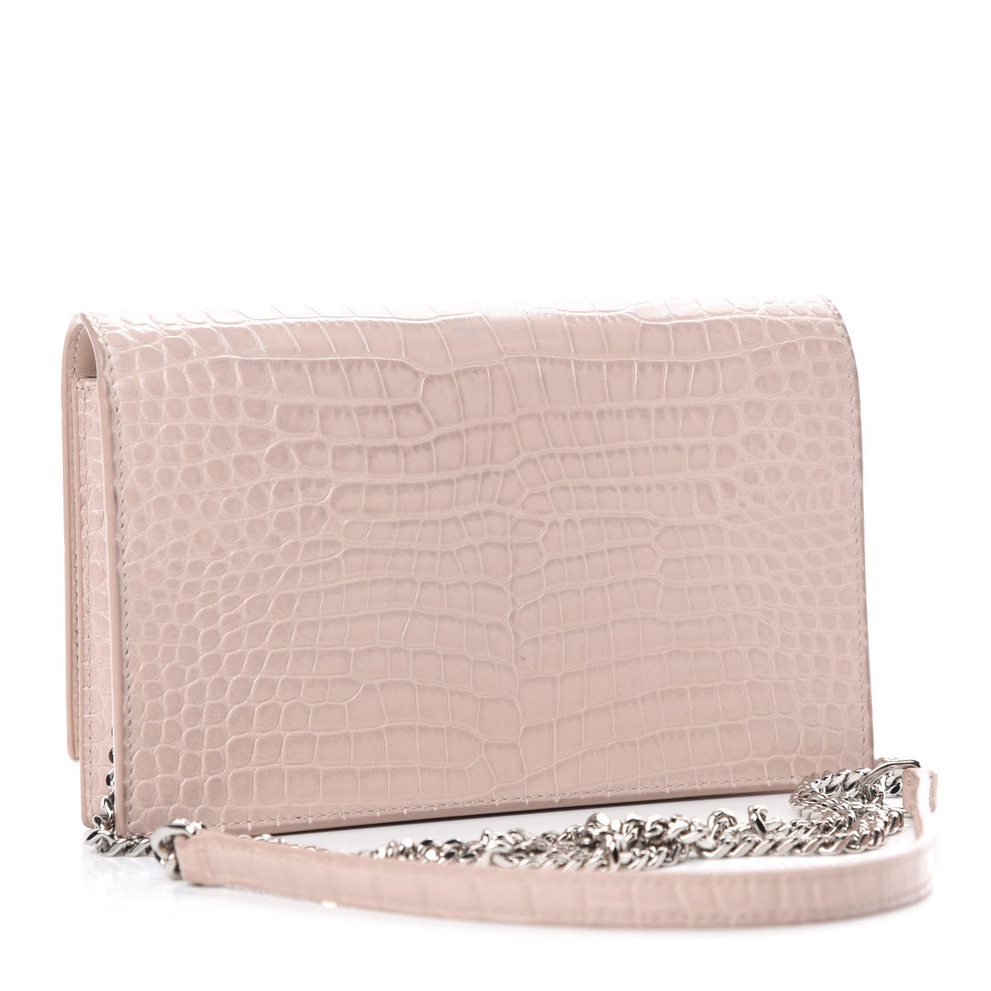 Calfskin Crocodile Embossed Kate Monogram Tassel Chain Wallet Powder Pink
