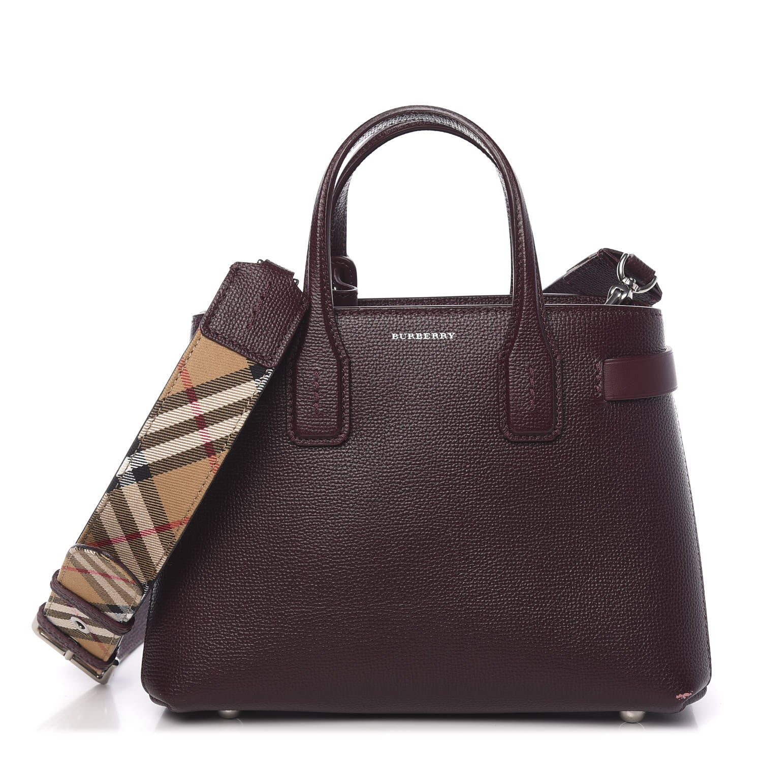 Burberry Grainy Calfskin House Check Small Banner Tote Mahogany Red 1 of 12