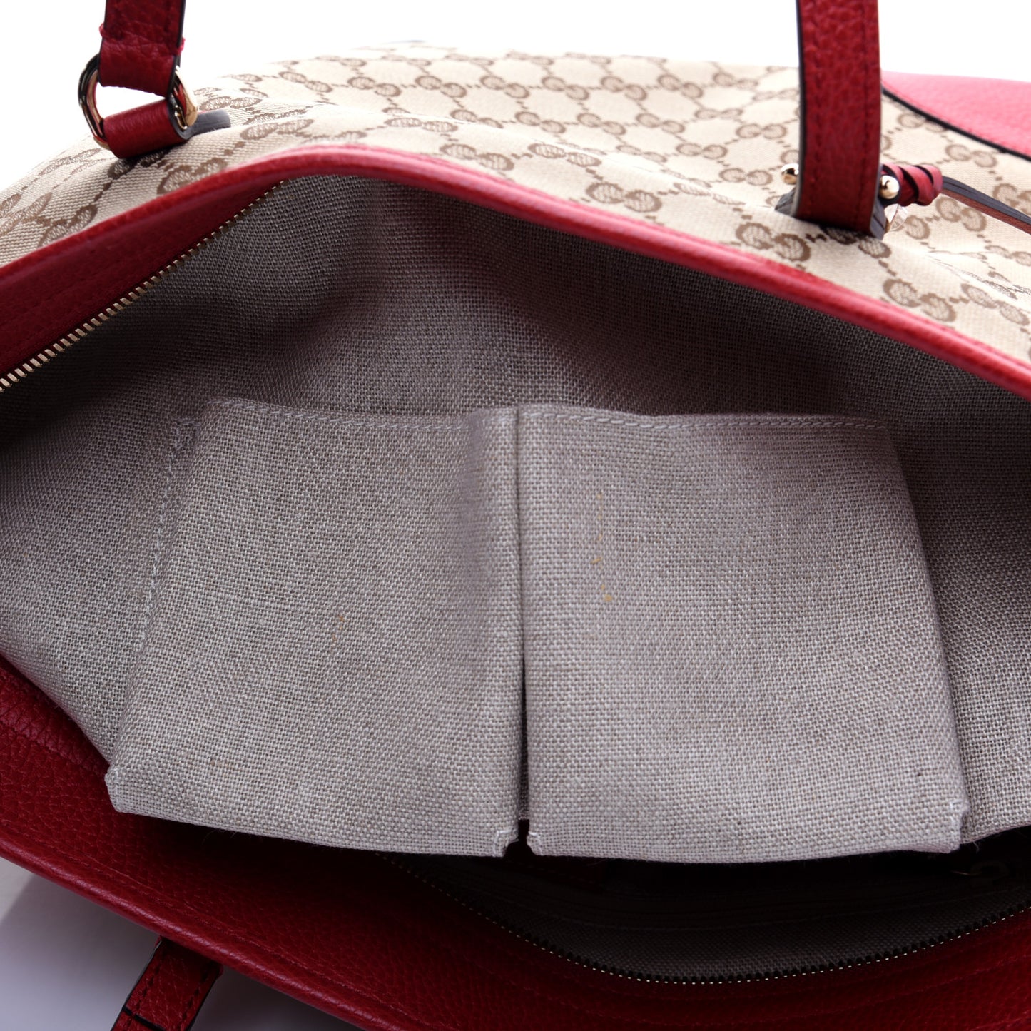 Monogram Bree Zippered Tote Beige Red