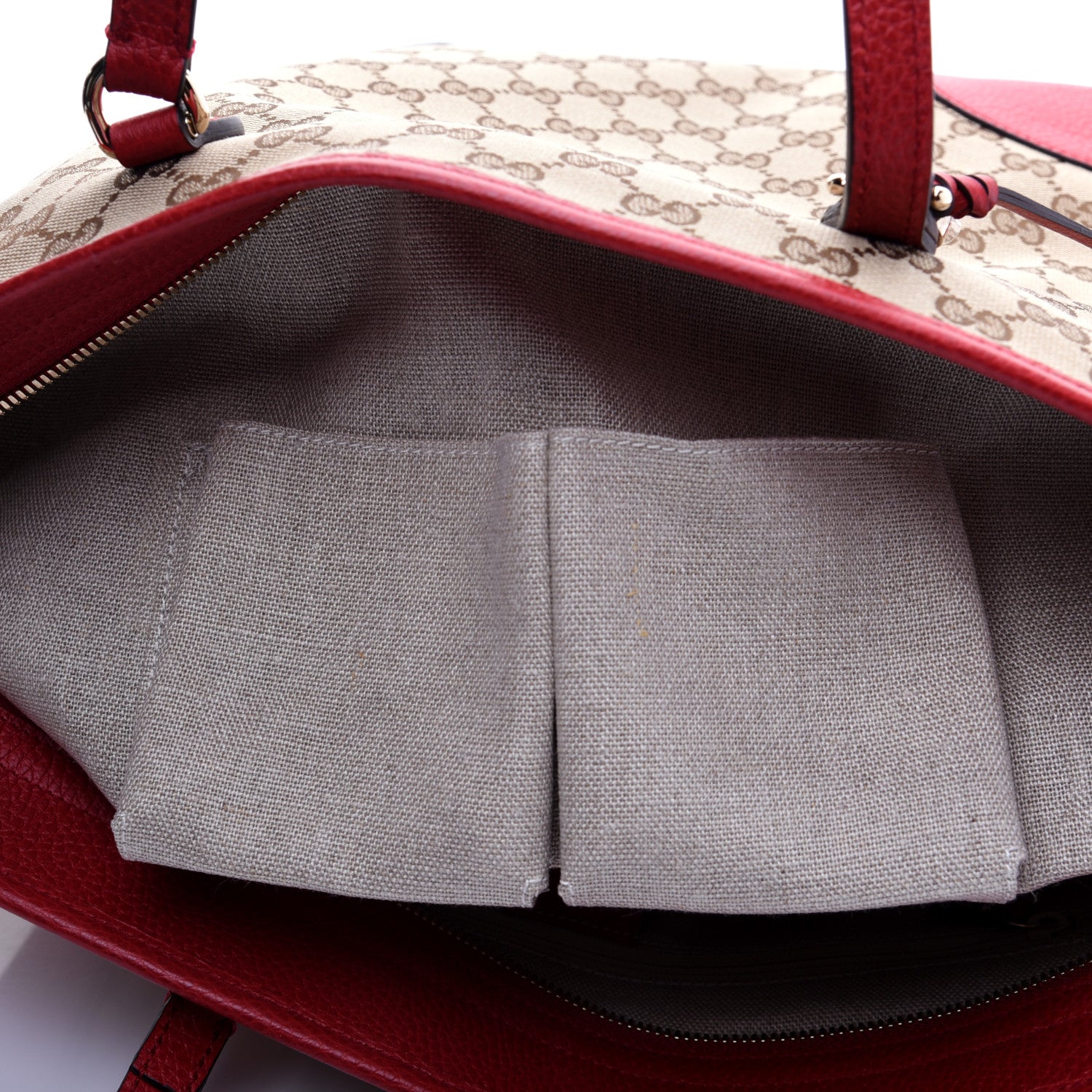 Gucci Monogram Bree Zippered Tote Beige Red 11 of 12