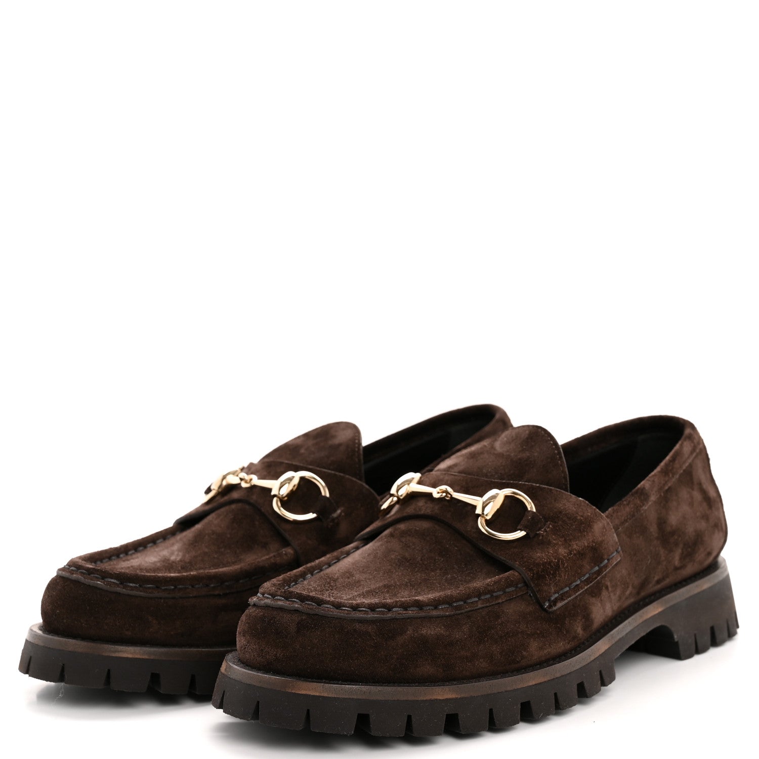 Gucci Suede Womens Horsebit Lug Sole Loafers 38.5 Dark Brown 4 of 10