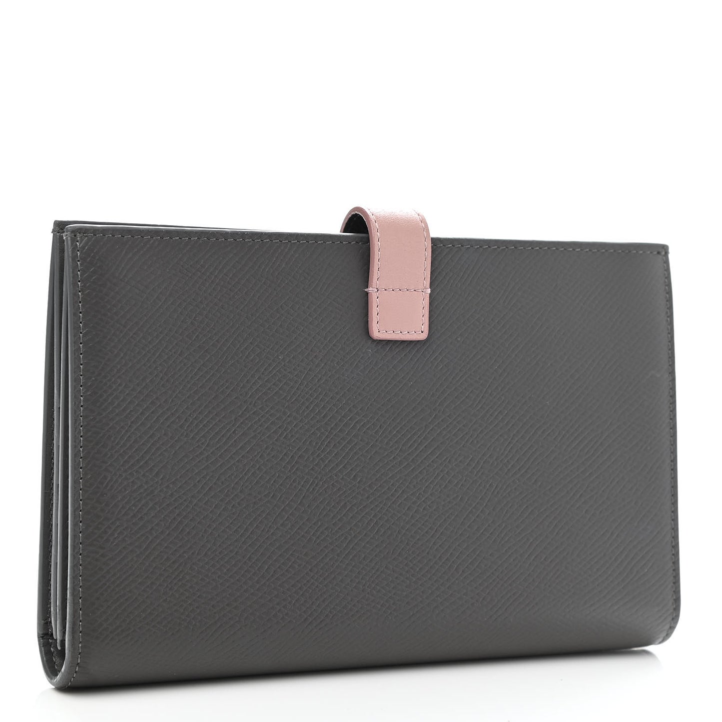 Grained Calfskin Large Multifunction Strap Wallet Grey Vintage Pink
