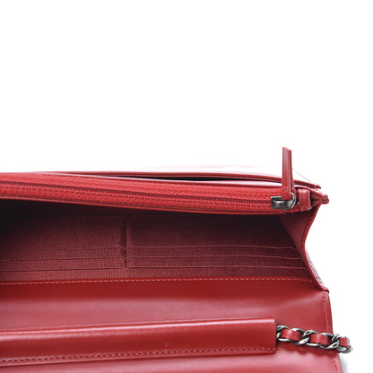 Chanel Glazed Calfskin Quilted Coco Boy Wallet On Chain WOC Red 4 of 12