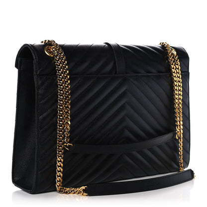 Saint Laurent Grain De Poudre Matelasse Chevron Large Monogram Satchel Black 3 of 13