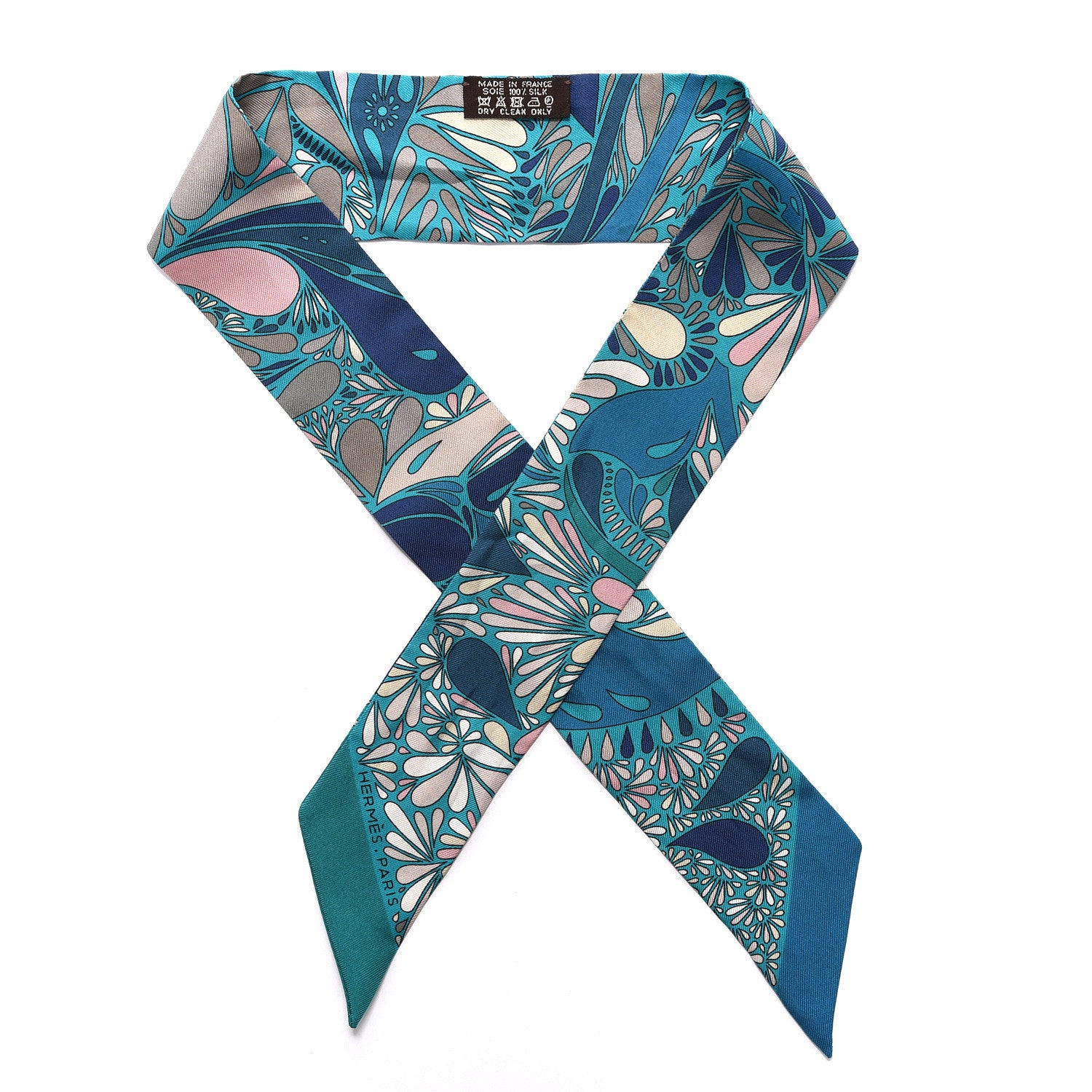 Hermes Silk Millefleurs du Mexique Twilly Canard Marine Rose Poudre 1 of 4