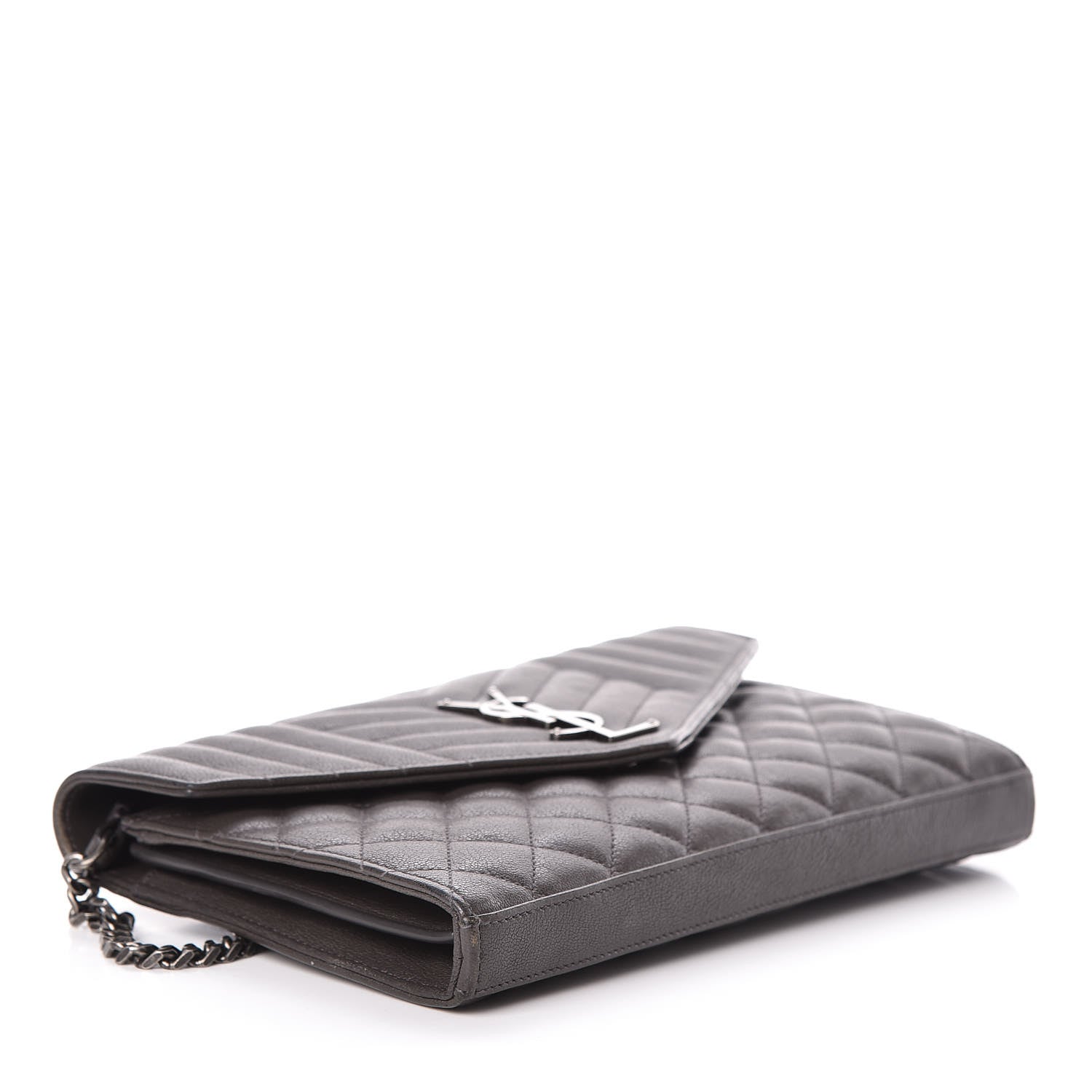 Saint Laurent Sheepskin Tri-Quilt Monogram Envelope Chain Wallet Earth 4 of 9