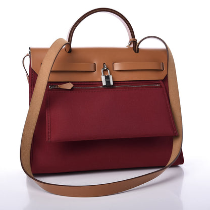 Hermes Vache Hunter Toile Herbag Zip 31 PM Rouge Grenat Natural 3 of 11
