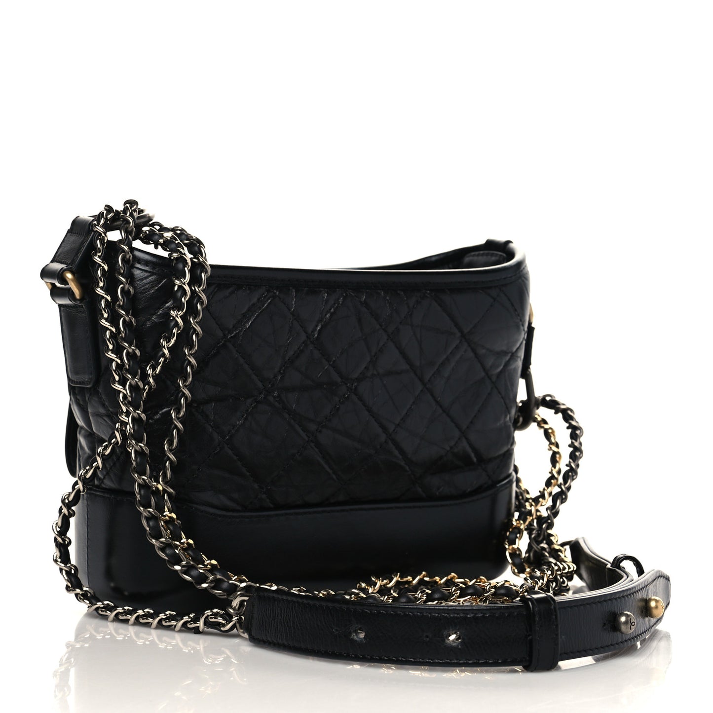 Aged Calfskin Quilted Small Gabrielle Hobo Black