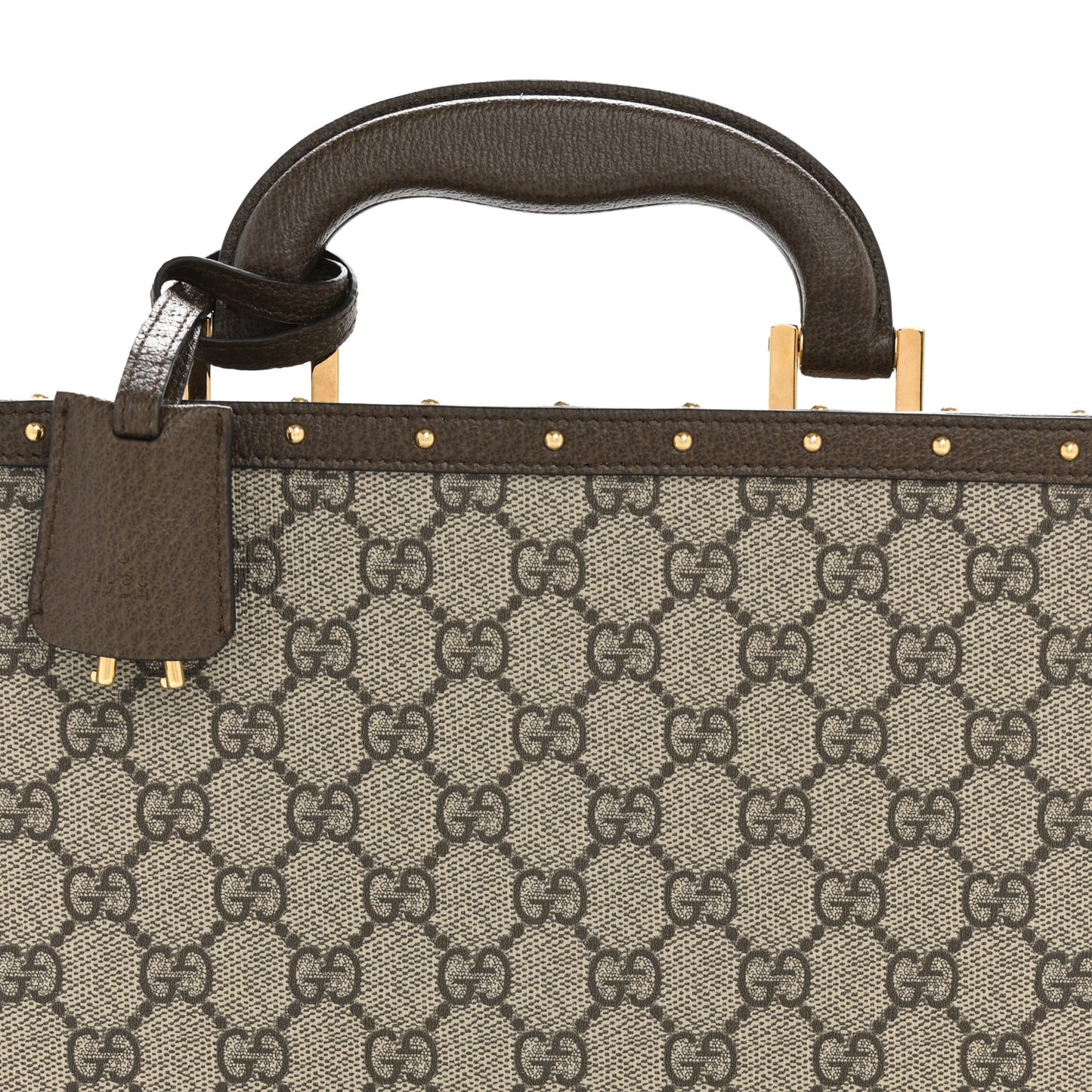 GG Supreme Monogram Textured Dollar Calfskin Studded Padlock Octogon Top Handle Pet Travel Bowl Set Case Beige Ebony New Acero