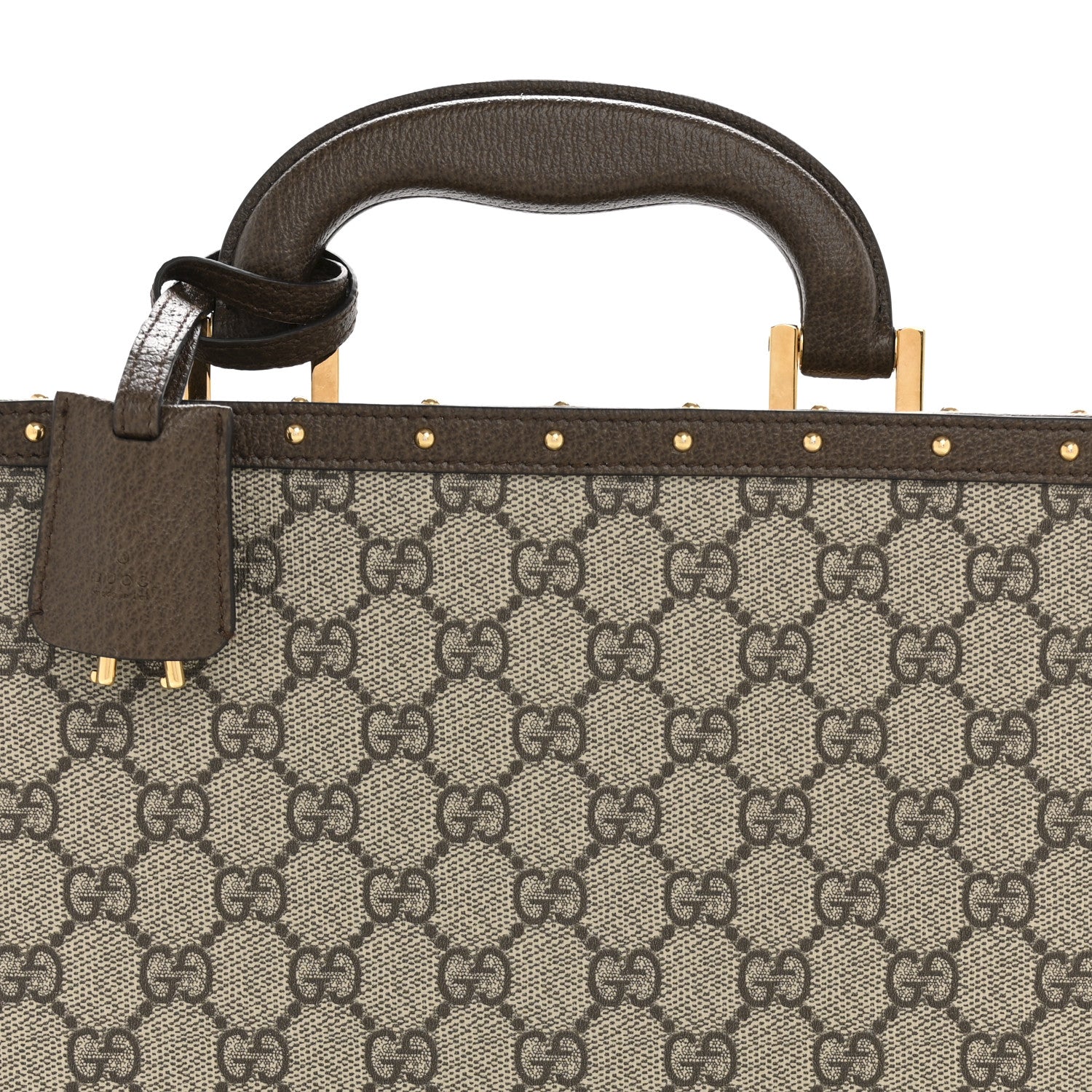Gucci GG Supreme Monogram Textured Dollar Calfskin Studded Padlock Octogon Top Handle Pet Travel Bowl Set Case Beige Ebony New Acero 7 of 12
