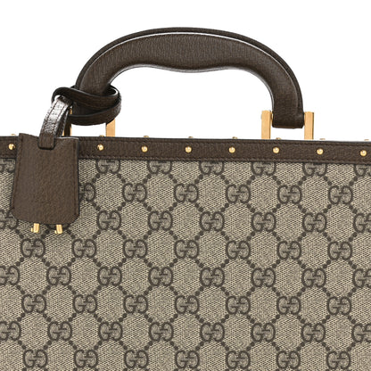 Gucci GG Supreme Monogram Textured Dollar Calfskin Studded Padlock Octogon Top Handle Pet Travel Bowl Set Case Beige Ebony New Acero 7 of 12