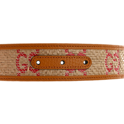 Gucci Raffia Textured Dollar Calfskin GG Monogram Double G 40mm Belt 95 38 Natural Bright Hibiscus Sun Oil 4 of 6