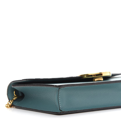 Fendi Vitello Cruise F is Fendi Bi-Color FF 1974 Embossed Medium Envelope Wallet On Chain Maya Black Azzurro Merlino 8 of 9