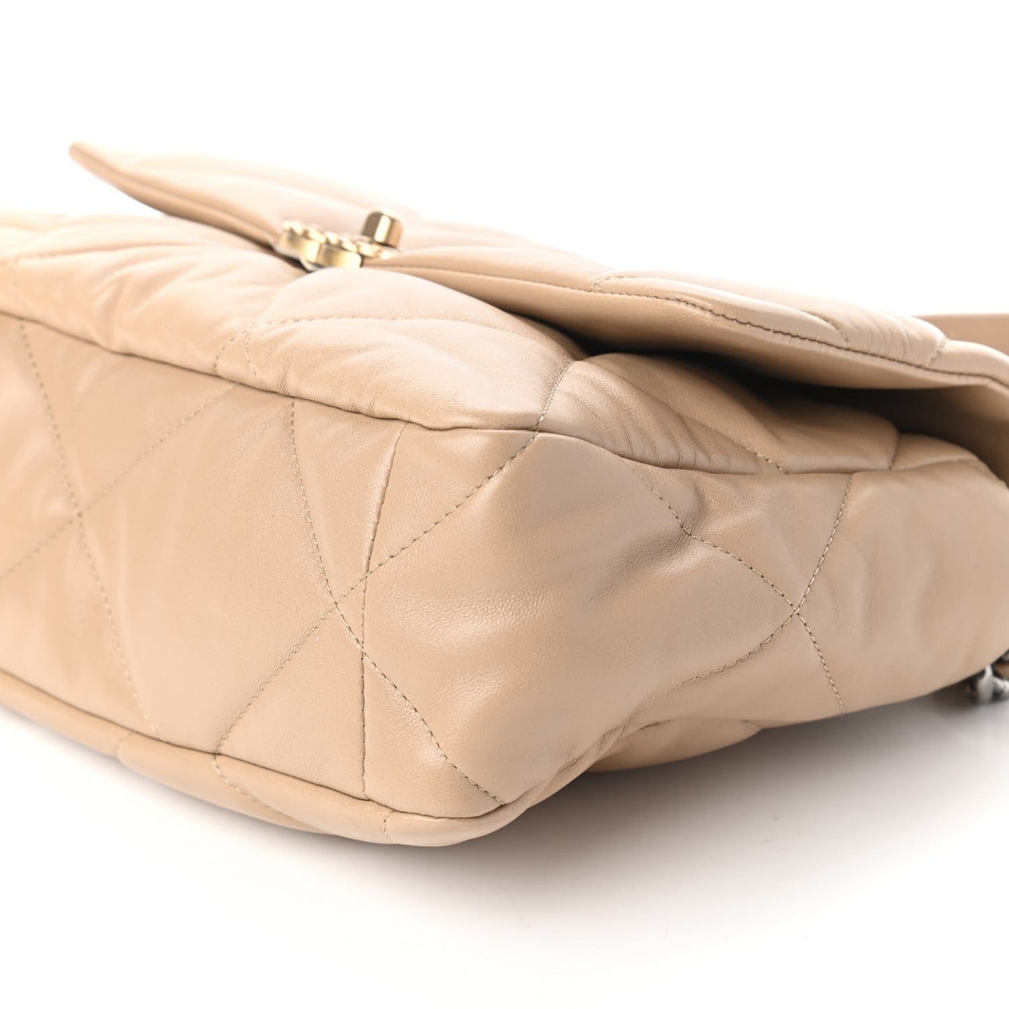Lambskin Quilted Large Chanel 19 Flap Dark Beige
