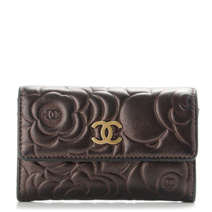 Chanel Metallic Lambskin Camellia Embossed Card Holder Brown 1 of 9