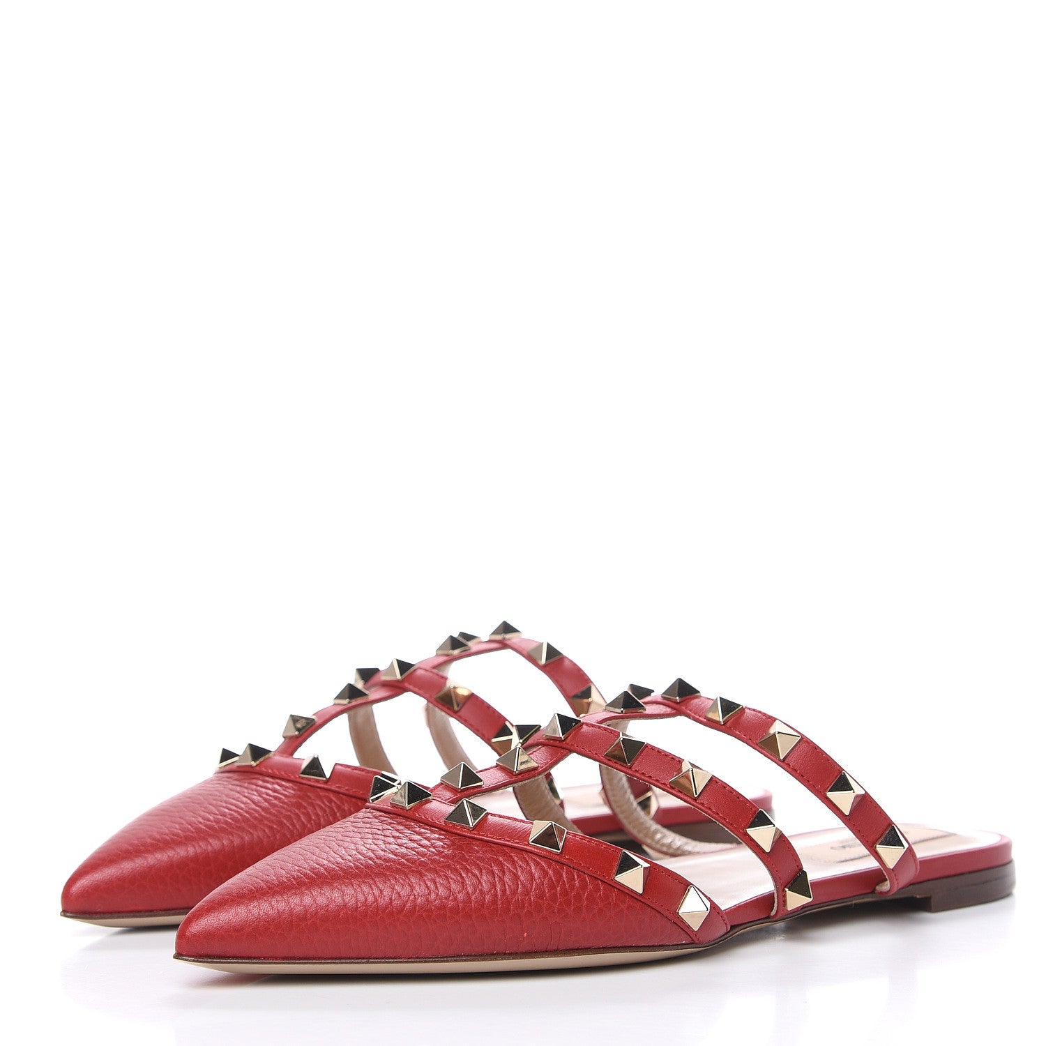Valentino Garavani Pebbled Calfskin Rockstud Flat Cage Mules 35 Rosso 3 of 8
