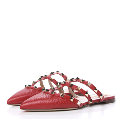 Valentino Garavani Pebbled Calfskin Rockstud Flat Cage Mules 35 Rosso 3 of 8