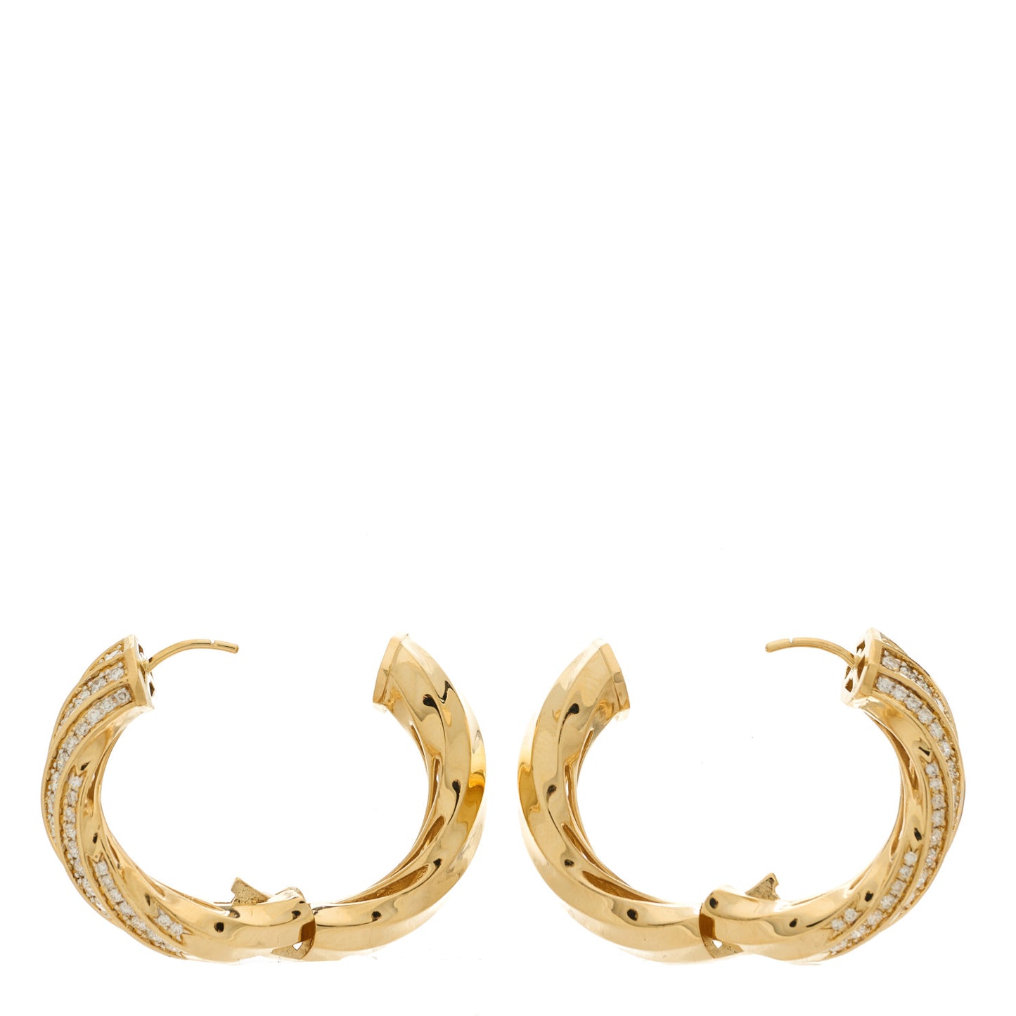 Yellow Gold Diamond Cable Edge Hoop Earrings